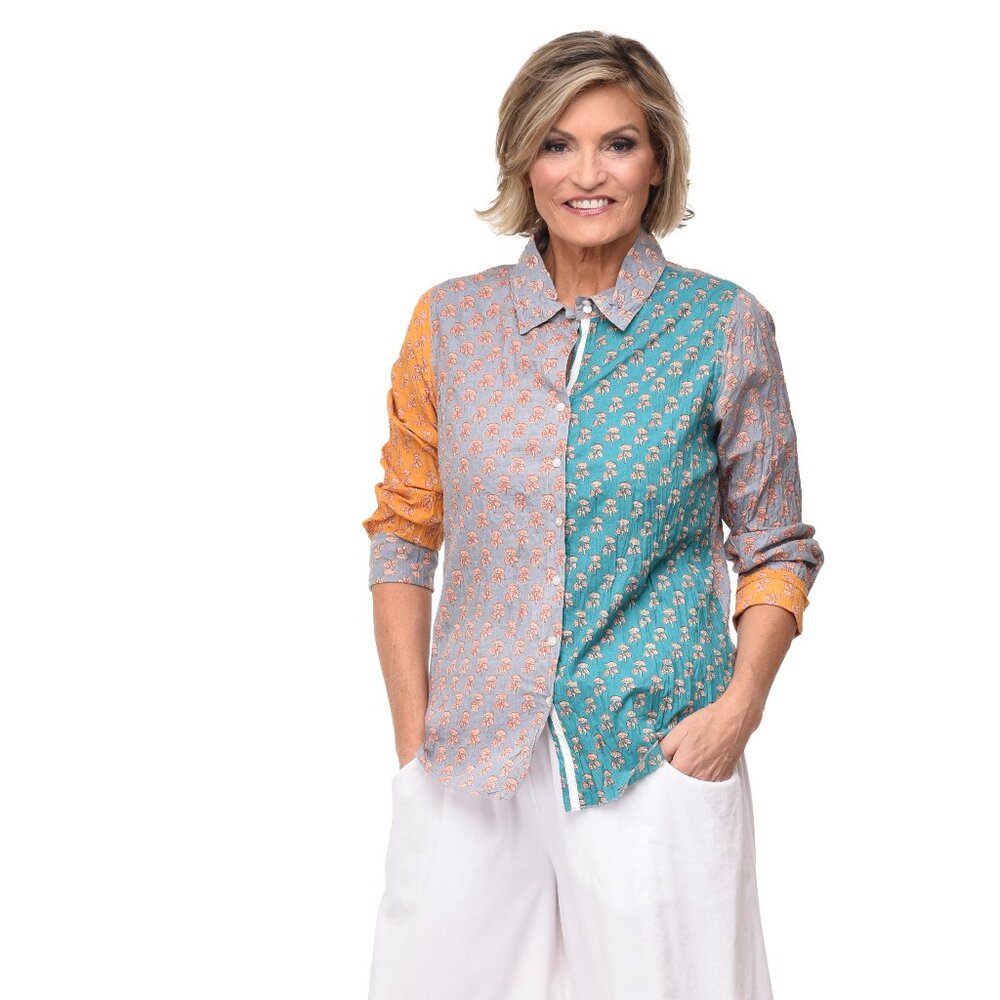 Tulip Gretchen Shirt – Ginkgo Print – Cotton Poplin – NWT – 100% Cotton